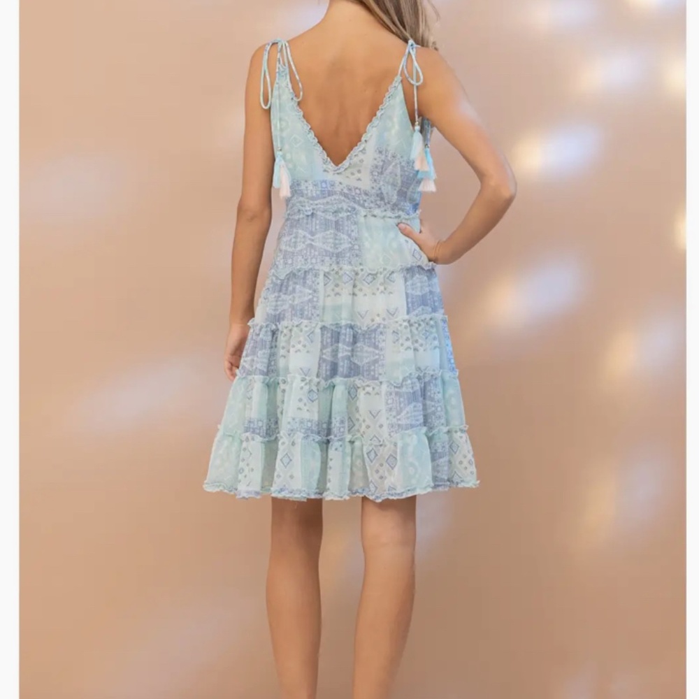 ❤ Blue B “ Ocean “ BLUE B Chiffon Tiered Summer Tank Halter Dress BR52 - Picture 8 of 9